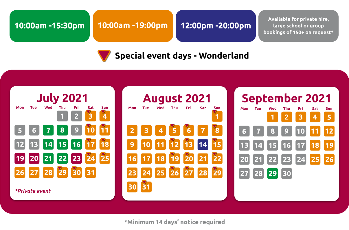 Operating calendar july 21 special event